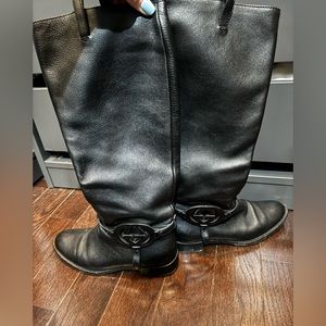 GUCCI Black Interlocking Leather Knee Boots